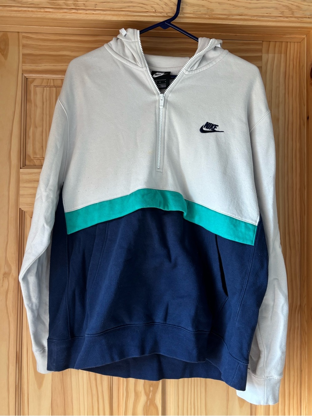 Nike Men's Zip Pullover Colorblock Hoodie - White/Teal/Navy